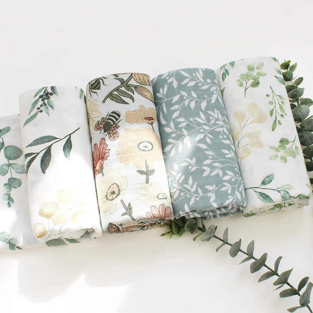 Muslin Swaddle Blanket, Botanical Leaf Print