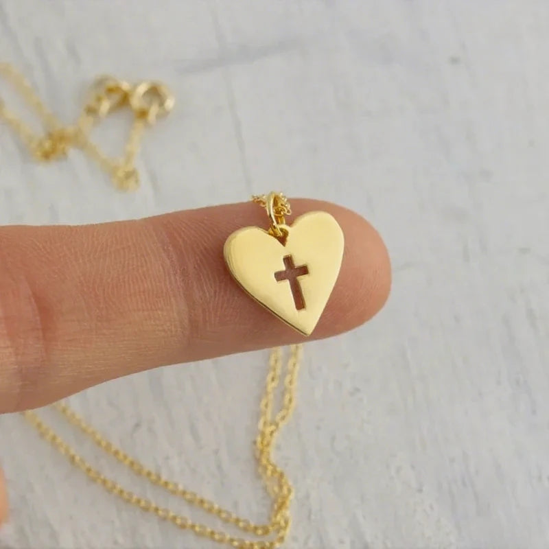 Dainty Heart Cross Necklace