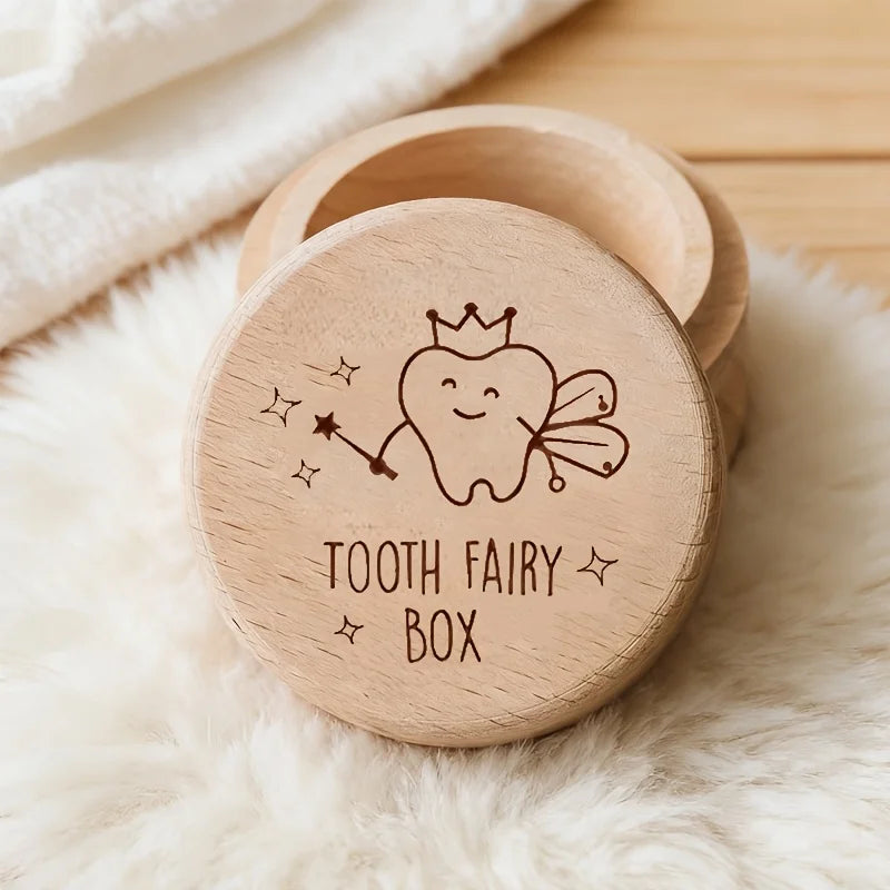 Beechwood keepsake box, Tooth Fairy design with flip-top lid