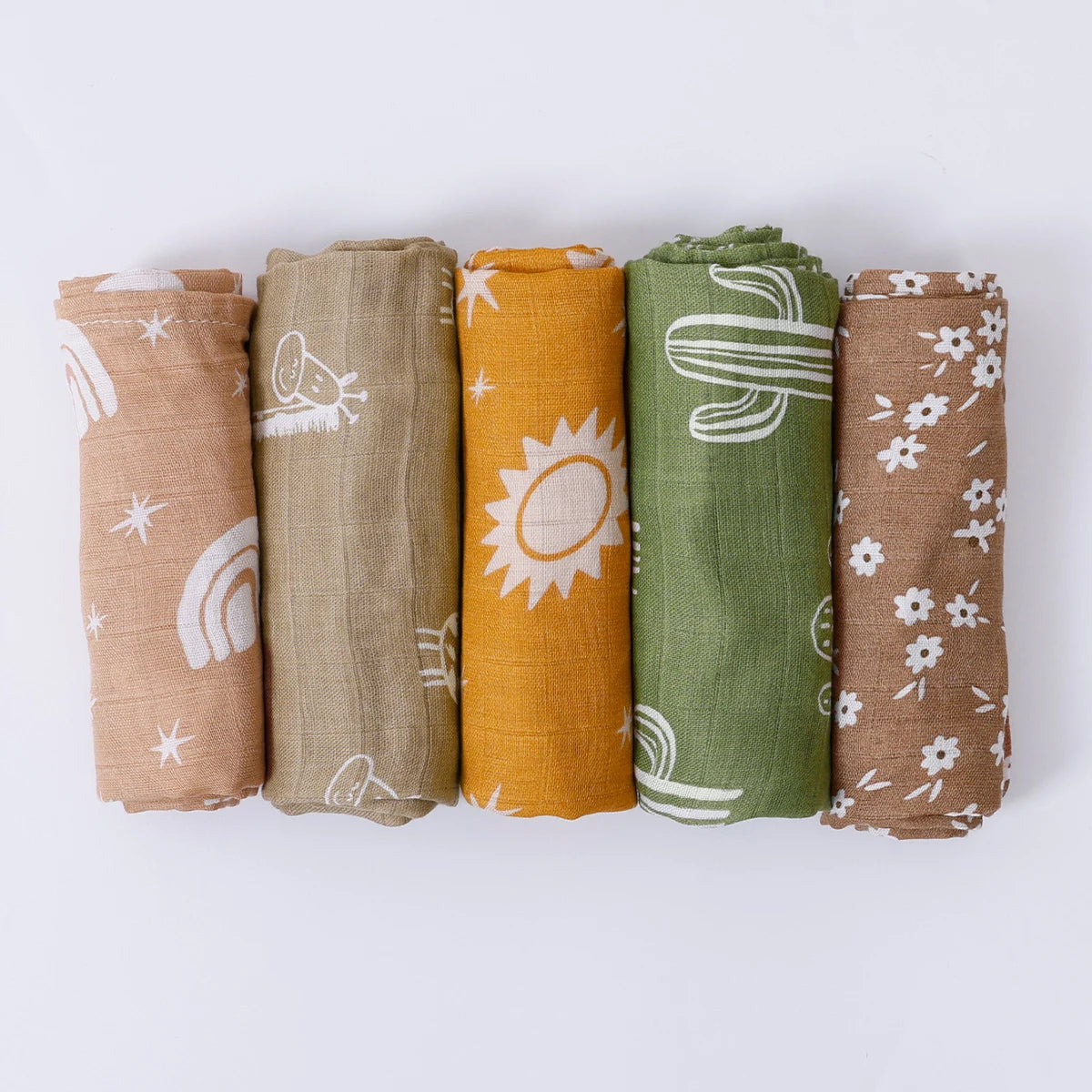 Muslin Burp Cloth Set of 5, Earthy Neutrals
