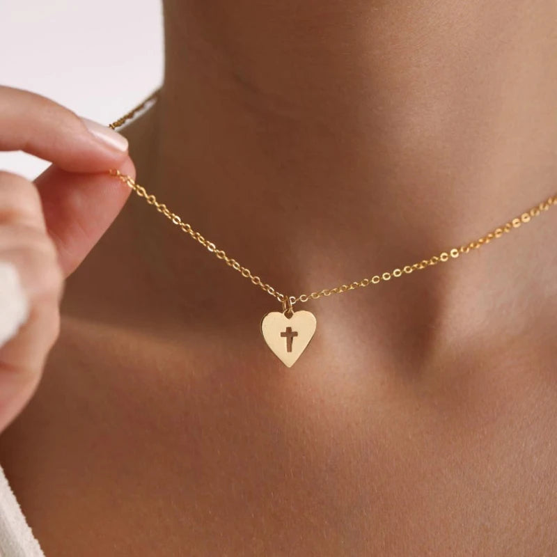 Dainty Heart Cross Necklace