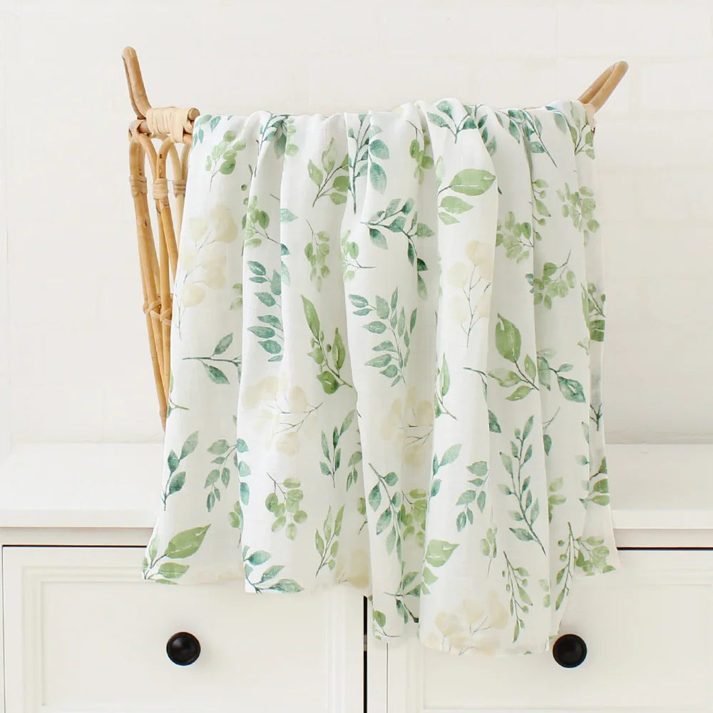Muslin Swaddle Blanket, Botanical Leaf Print