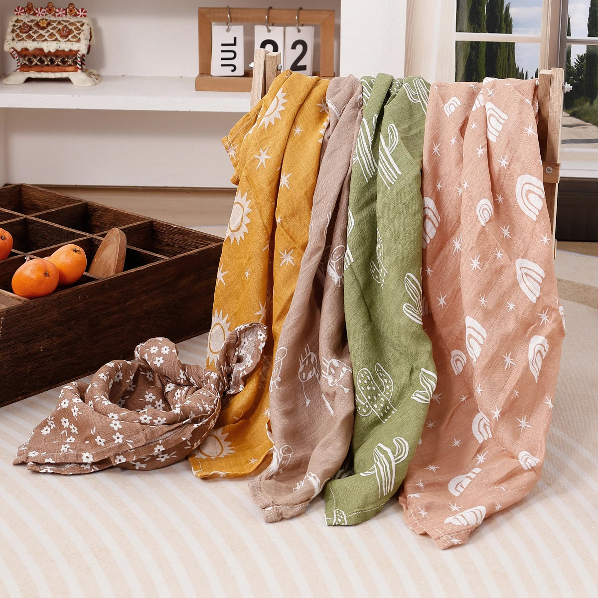 Muslin Burp Cloth Set of 5, Earthy Neutrals