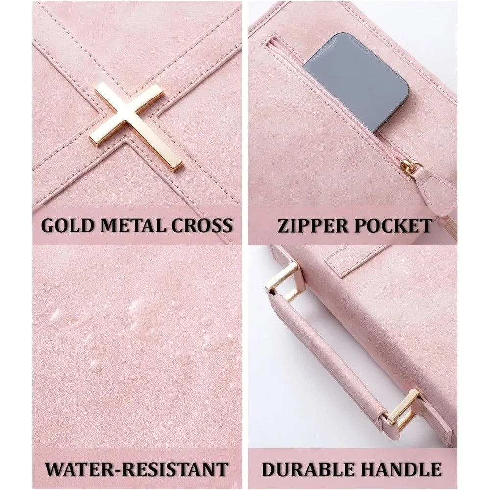 Vegan Leather Bible Cover with Zipper and Phone Pocket