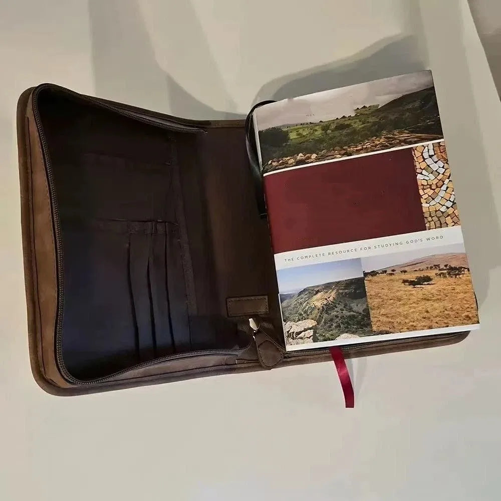Vegan Leather Bible Cover with Zipper and Phone Pocket