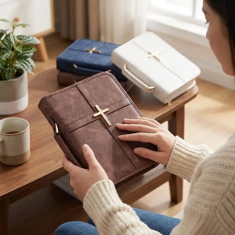 Vegan Leather Bible Cover with Zipper and Phone Pocket