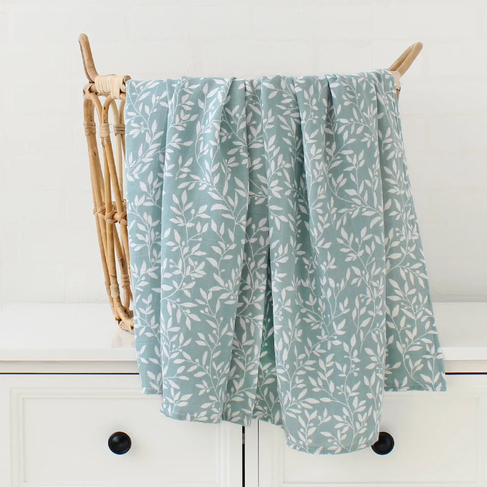 Muslin Swaddle Blanket, Botanical Leaf Print