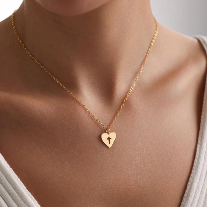 Dainty Heart Cross Necklace