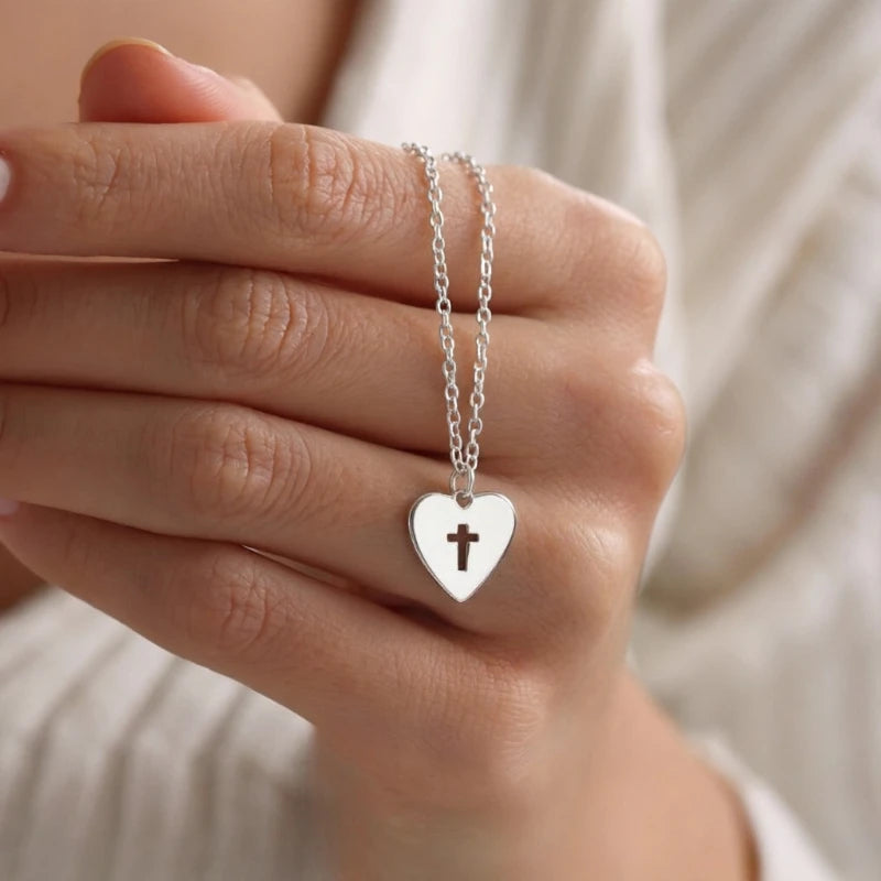 Dainty Heart Cross Necklace