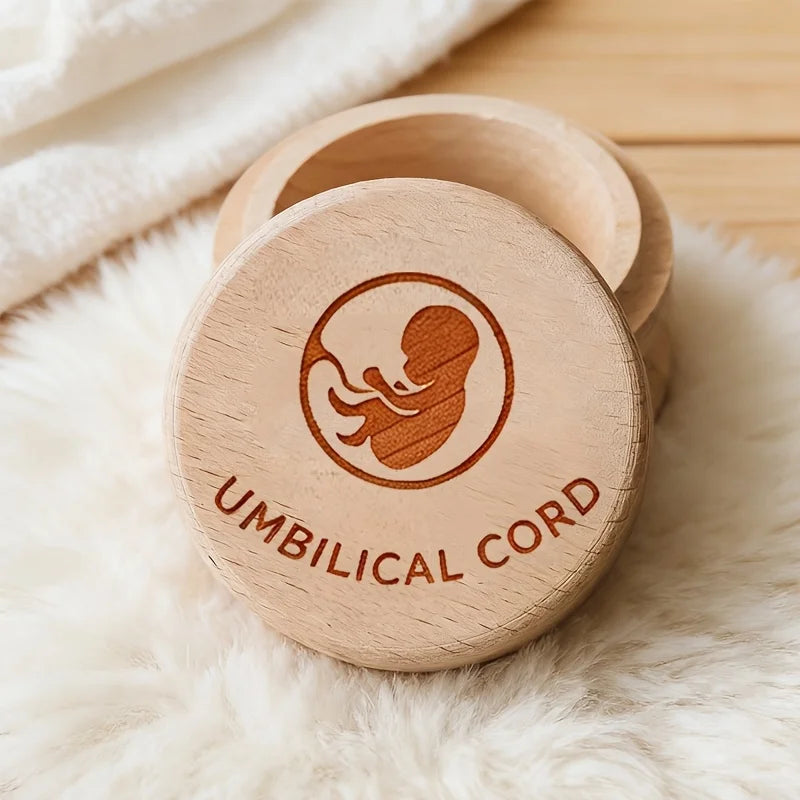 Beechwood keepsake box, Umbilical Cord design with flip-top lid
