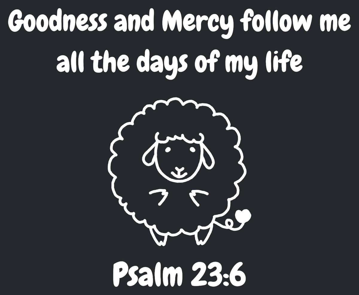 White vinyl Psalm 23:6 sheep car decal shown on a dark background